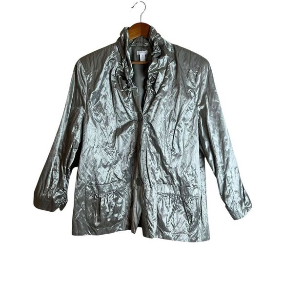 Chicos greeny metallic blazer. Chicos size 3 - Picture 1 of 8